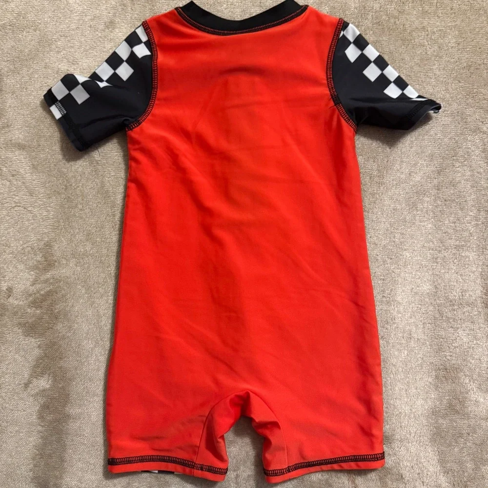 Disney Pixar Cars Lightning McQueen Toddler Boys Red Swimsuit Rash Guard 2T
